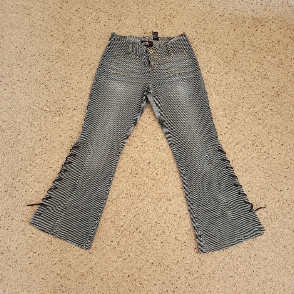 Y2K Railroad Lace Up Flare Jeans